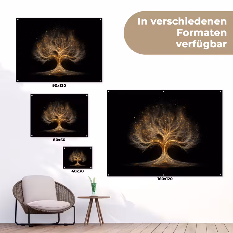 Lichtjes - Boom - Abstract - Zwart tuinposter los doek klein -Xsfeer9_DE