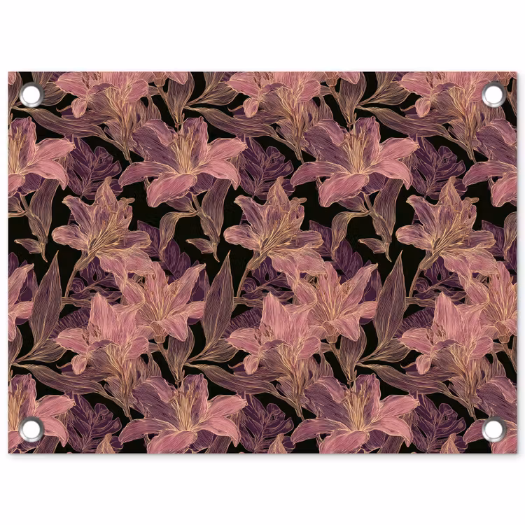 Lelies - Patroon - Paars - Goud tuinposter los doek klein 239 -3d