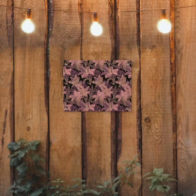 Lelies - Patroon - Paars - Goud tuinposter los doek klein 239 -sfeer1