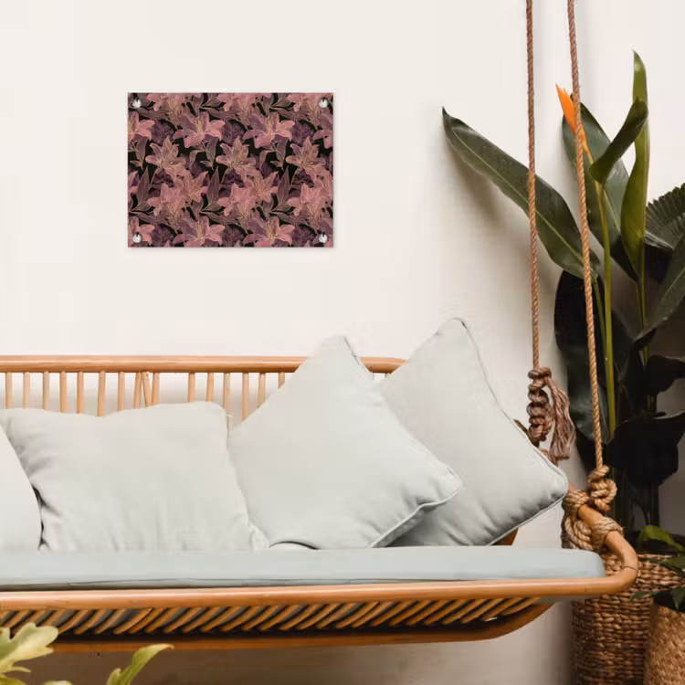 Lelies - Patroon - Paars - Goud tuinposter los doek klein 239 -sfeer7