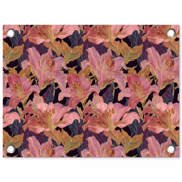 Lelies - Patroon - Roze - Goud tuinposter los doek klein 239 -3d