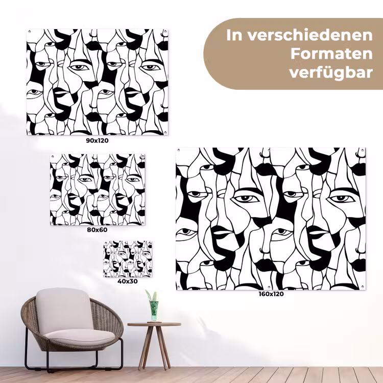 Lijnen - Gezichten - Zwart - Wit tuinposter los doek klein 239 -Xsfeer9_DE