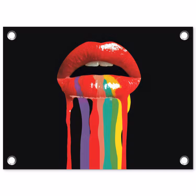 Lippen - Kleuren - Zwart tuinposter los doek klein -3d