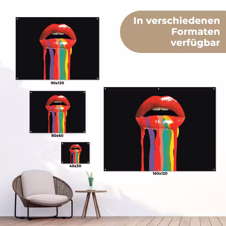 Lippen - Kleuren - Zwart tuinposter los doek klein -Xsfeer9_DE