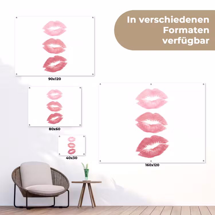 Lippen - Kusafdruk - Roze - Modern - Abstract tuinposter los doek klein -Xsfeer9_DE