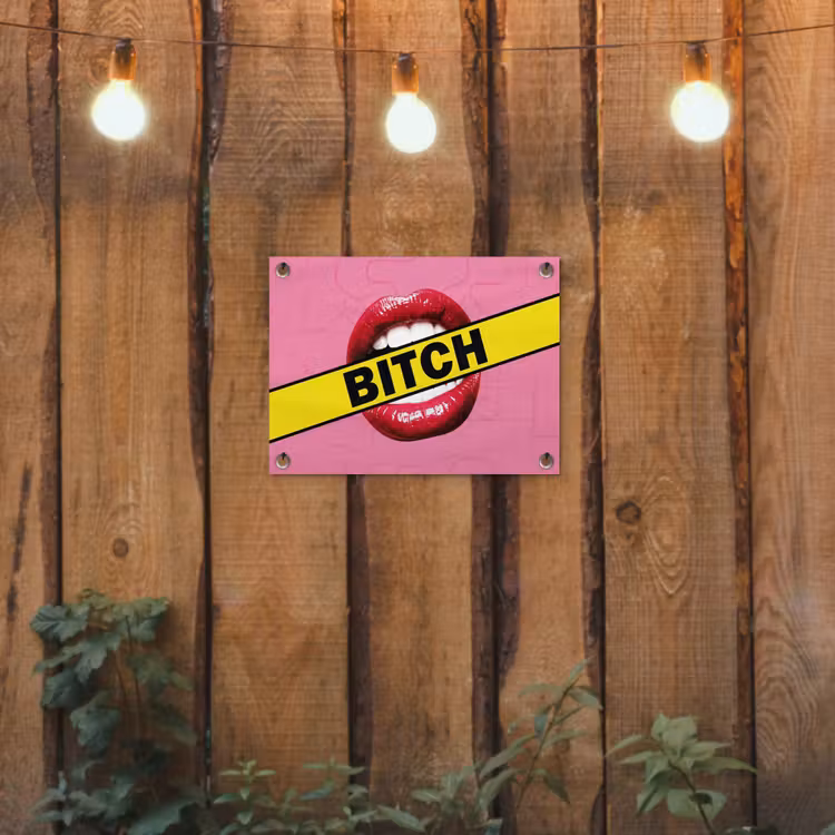 Lippen - Tekst - Kleurrijk tuinposter los doek klein -sfeer1