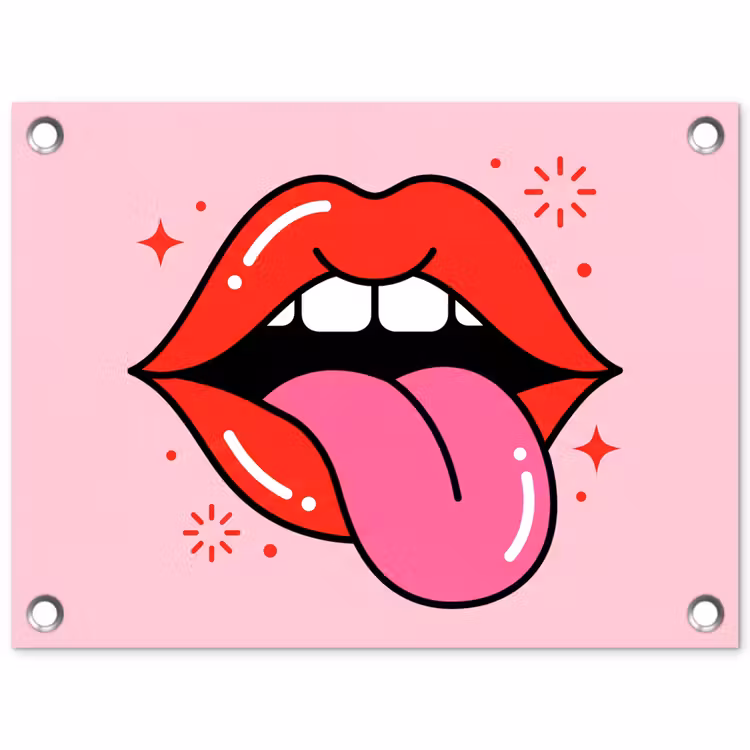Lippen - Tong - Pop-art - Kleurrijk - Roze tuinposter los doek klein -3d