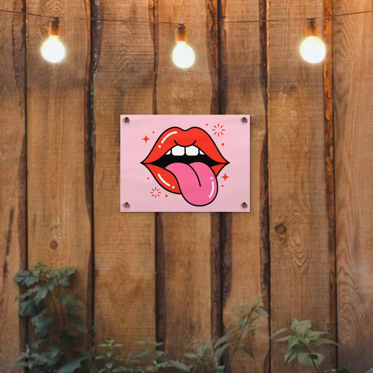 Lippen - Tong - Pop-art - Kleurrijk - Roze tuinposter los doek klein -sfeer1
