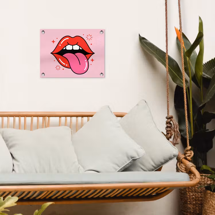 Lippen - Tong - Pop-art - Kleurrijk - Roze tuinposter los doek klein -sfeer7