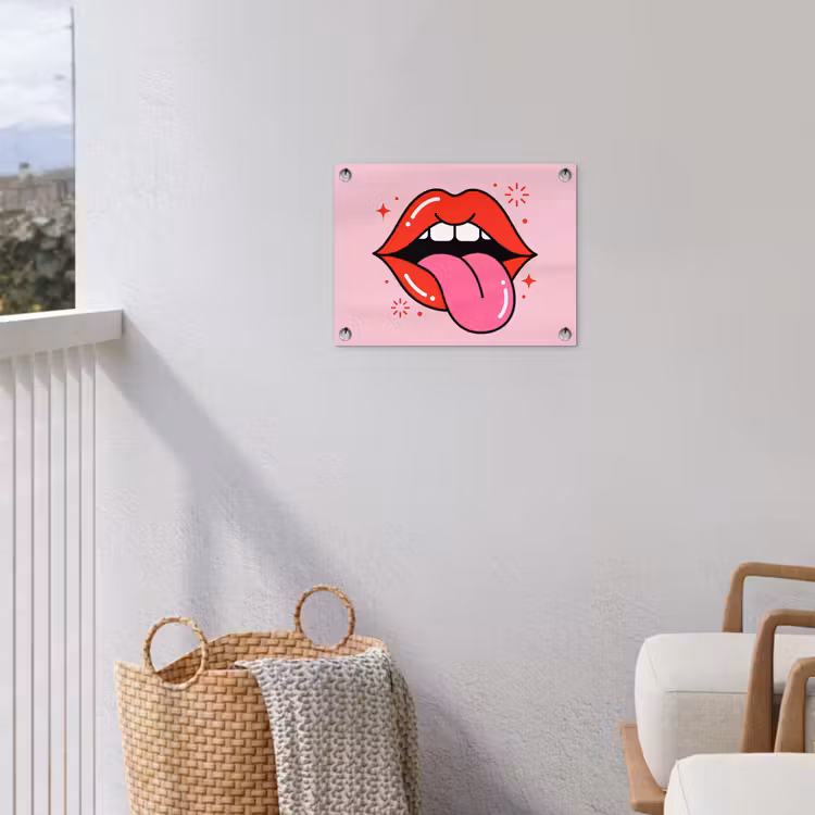 Lippen - Tong - Pop-art - Kleurrijk - Roze tuinposter los doek klein -sfeer8