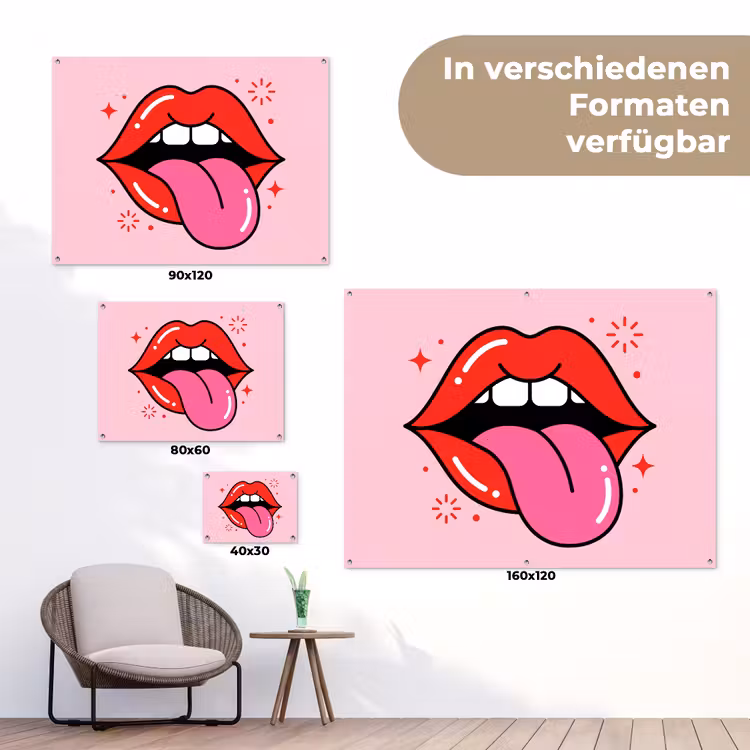 Lippen - Tong - Pop-art - Kleurrijk - Roze tuinposter los doek klein -Xsfeer9_DE