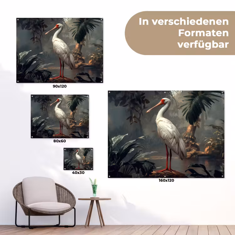 Lepelaar - Tropisch - Wit - Bladeren tuinposter los doek klein -Xsfeer9_DE