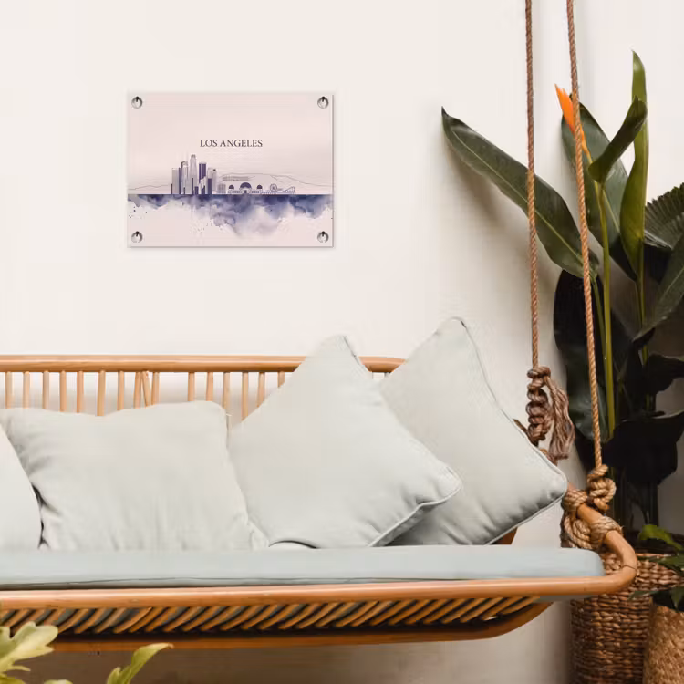 Los Angeles - Skyline - Architectuur - Aquarel - Blauw tuinposter los doek klein -sfeer7