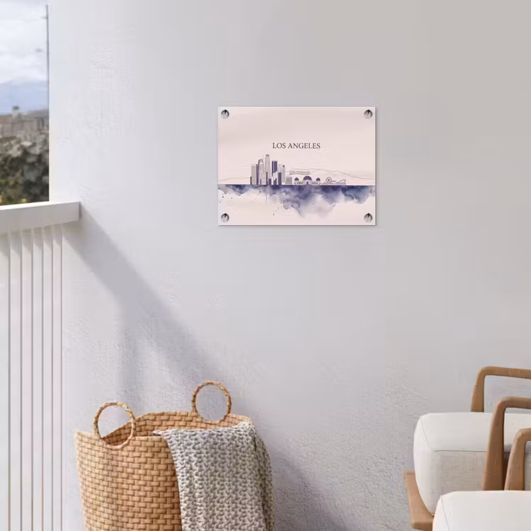 Los Angeles - Skyline - Architectuur - Aquarel - Blauw tuinposter los doek klein -sfeer8
