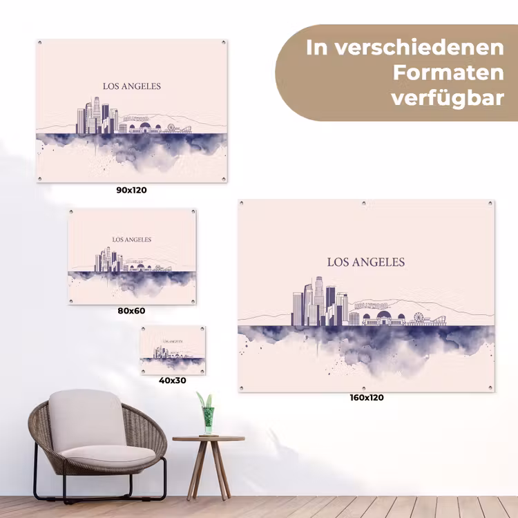 Los Angeles - Skyline - Architectuur - Aquarel - Blauw tuinposter los doek klein -Xsfeer9_DE