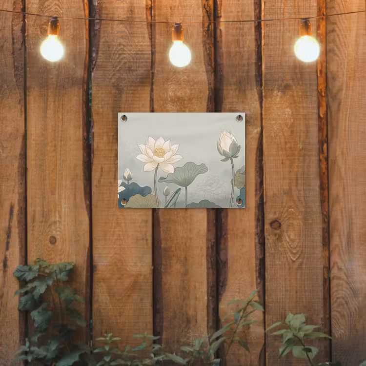 Lotus - Bloemen - Groen tuinposter los doek klein -sfeer1