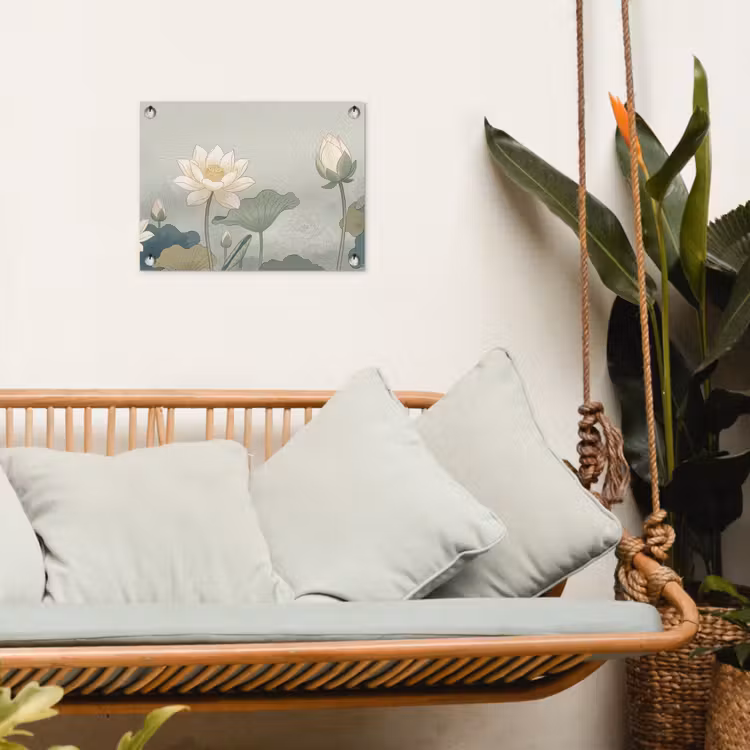 Lotus - Bloemen - Groen tuinposter los doek klein -sfeer7