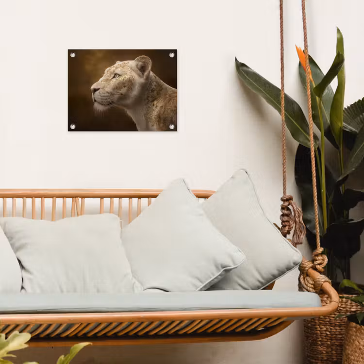 Leeuwin - Bloemen - Wit - Goud tuinposter los doek klein -sfeer7