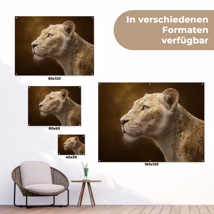 Leeuwin - Bloemen - Wit - Goud tuinposter los doek klein -Xsfeer9_DE