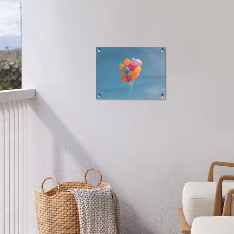 Ballonnen - Kleurrijk - Heldere hemel tuinposter los doek klein -sfeer8