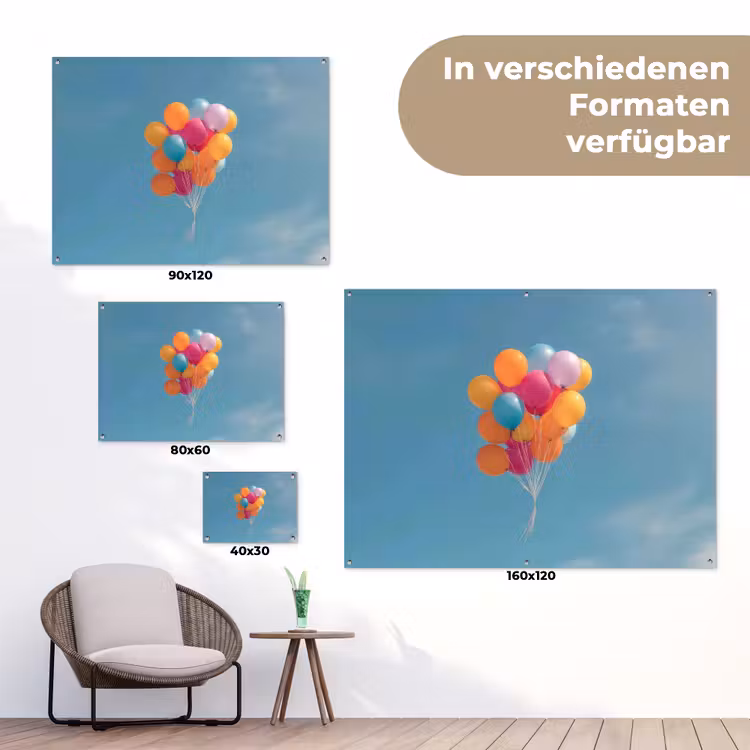 Ballonnen - Kleurrijk - Heldere hemel tuinposter los doek klein -Xsfeer9_DE