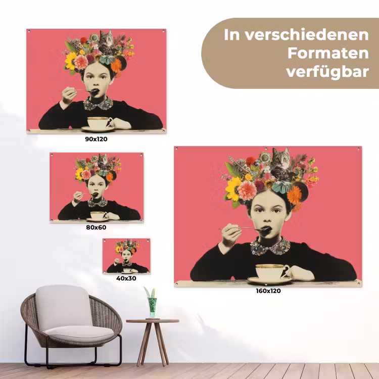 Meisje - Kopje - Bloemen - Roze tuinposter los doek klein -Xsfeer9_DE