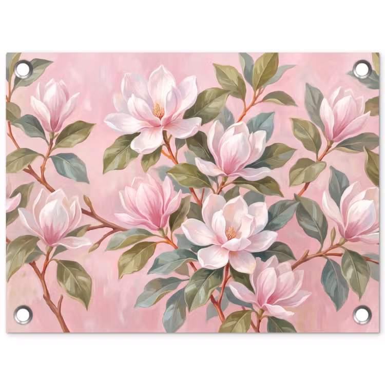 Magnolia's - Patroon - Roze tuinposter los doek klein -3d