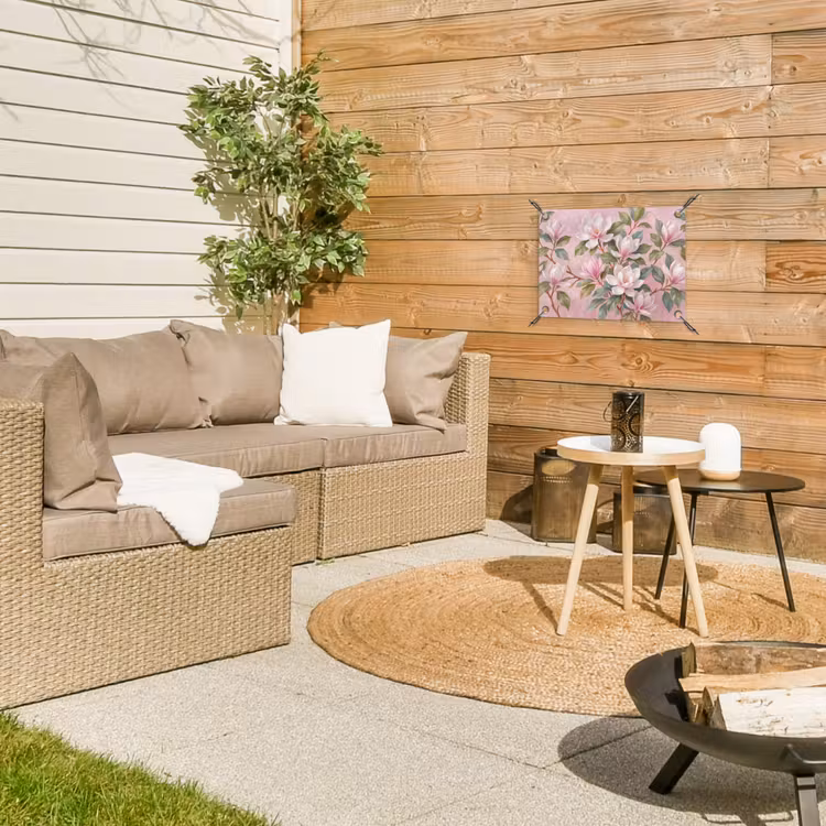 Magnolia's - Patroon - Roze tuinposter los doek klein -sfeer4