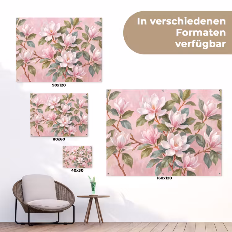 Magnolia's - Patroon - Roze tuinposter los doek klein -Xsfeer9_DE