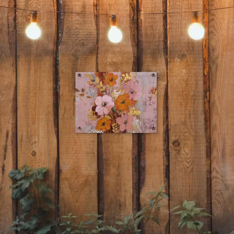 Schilderij - Bloemen - Rustiek - Roze tuinposter los doek klein -sfeer1