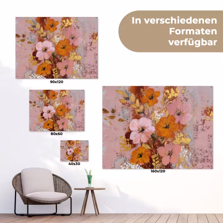 Schilderij - Bloemen - Rustiek - Roze tuinposter los doek klein -Xsfeer9_DE