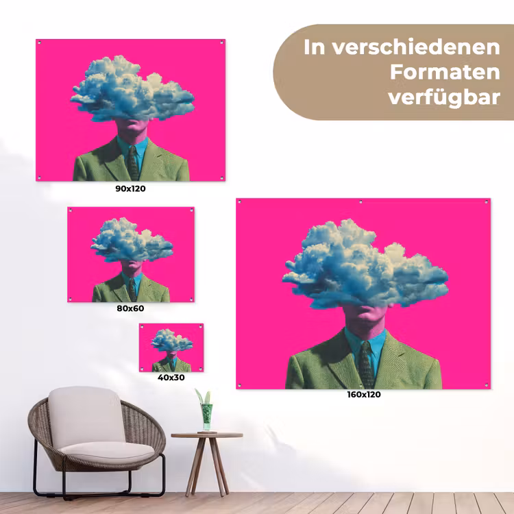 Man - Pak - Wolk - Roze tuinposter los doek klein -Xsfeer9_DE