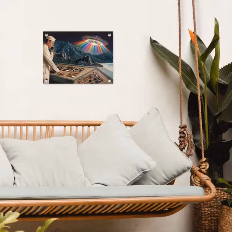 Gartenposter - Mann – Kontrollraum – Strand - Man - Controlekamer - Strand tuinposter los doek klein