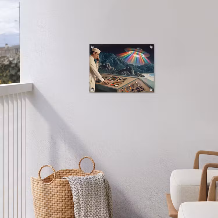 Gartenposter - Mann – Kontrollraum – Strand - Man - Controlekamer - Strand tuinposter los doek klein