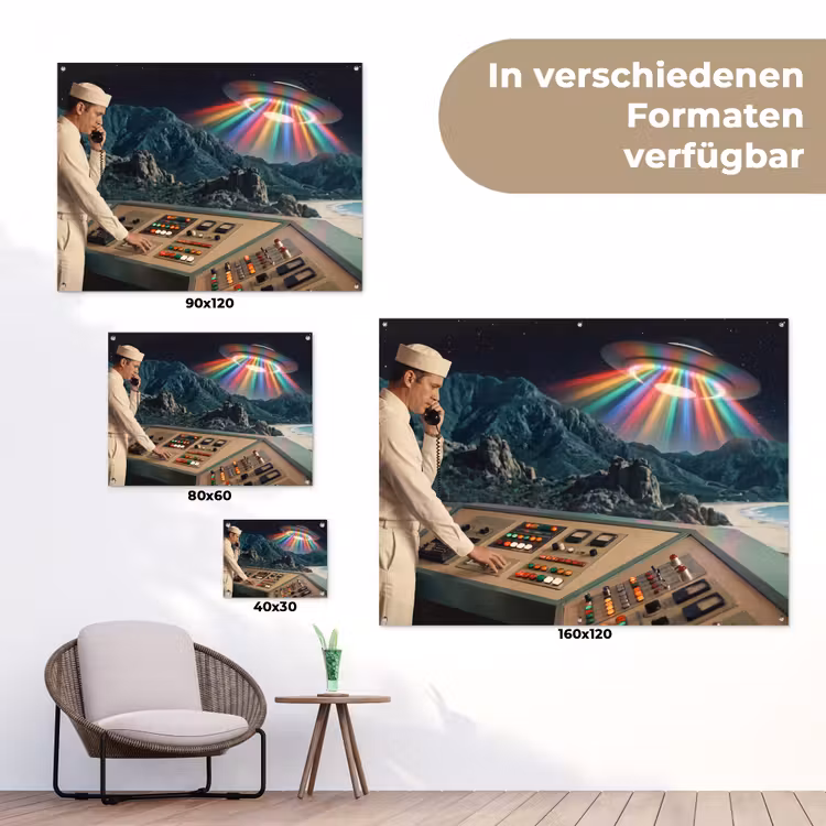 Gartenposter - Mann – Kontrollraum – Strand - Man - Controlekamer - Strand tuinposter los doek klein
