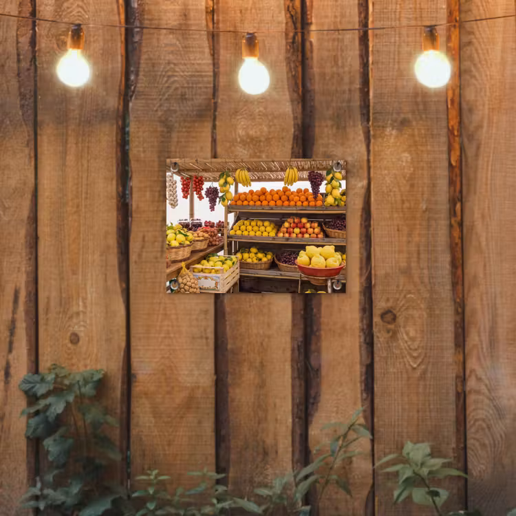 Gartenposter - Marktstand – Obst – Frisch - Marktkraam - Fruit - Vers tuinposter los doek klein