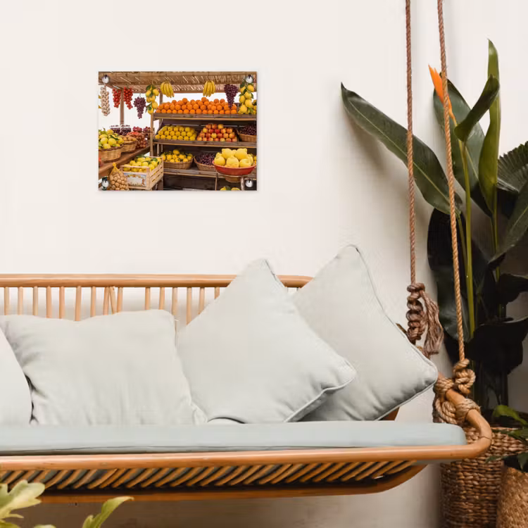 Gartenposter - Marktstand – Obst – Frisch - Marktkraam - Fruit - Vers tuinposter los doek klein