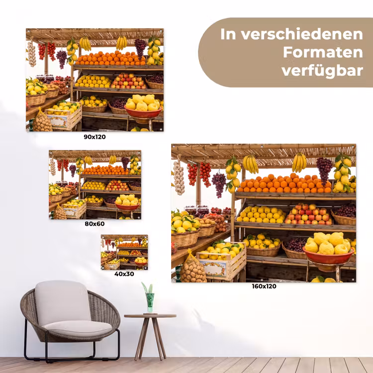 Gartenposter - Marktstand – Obst – Frisch - Marktkraam - Fruit - Vers tuinposter los doek klein
