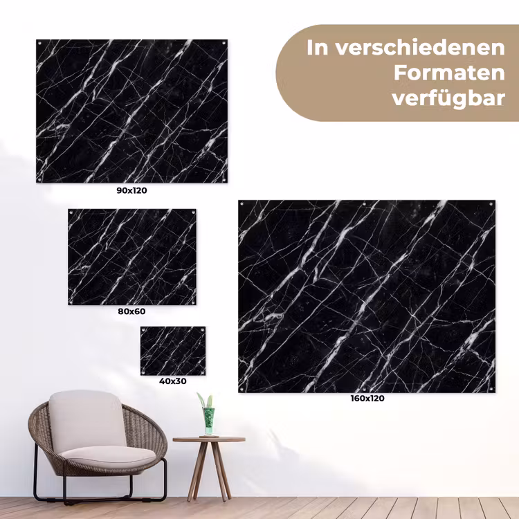 Marmer - Aders - Abstract - Zwart tuinposter los doek klein -Xsfeer9_DE