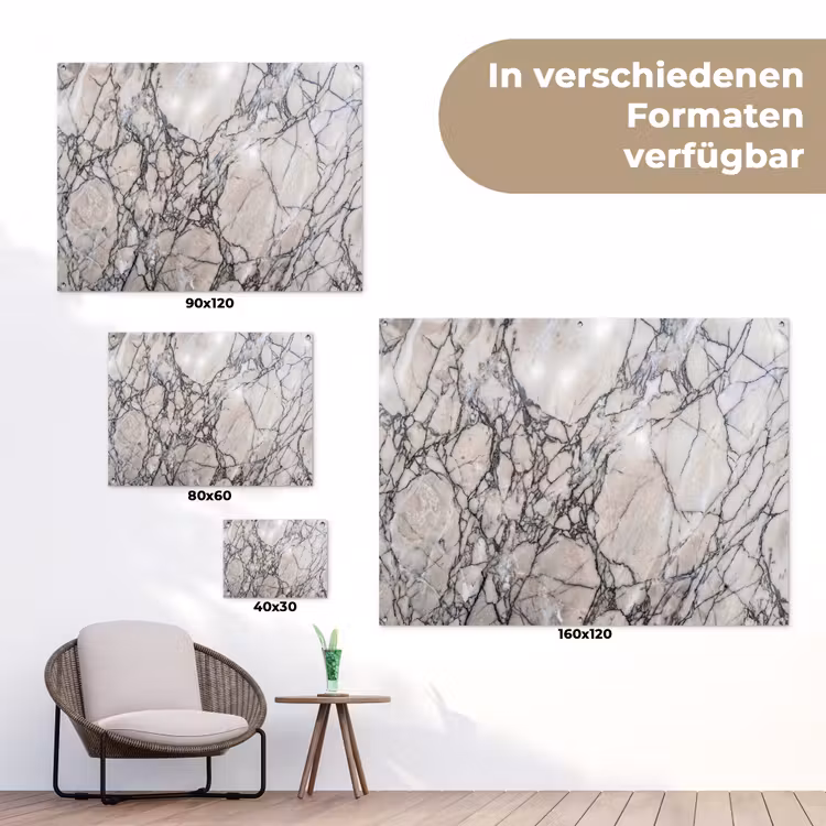 Marmer - Aderen - Patroon - Wit - Grijs tuinposter los doek klein -Xsfeer9_DE