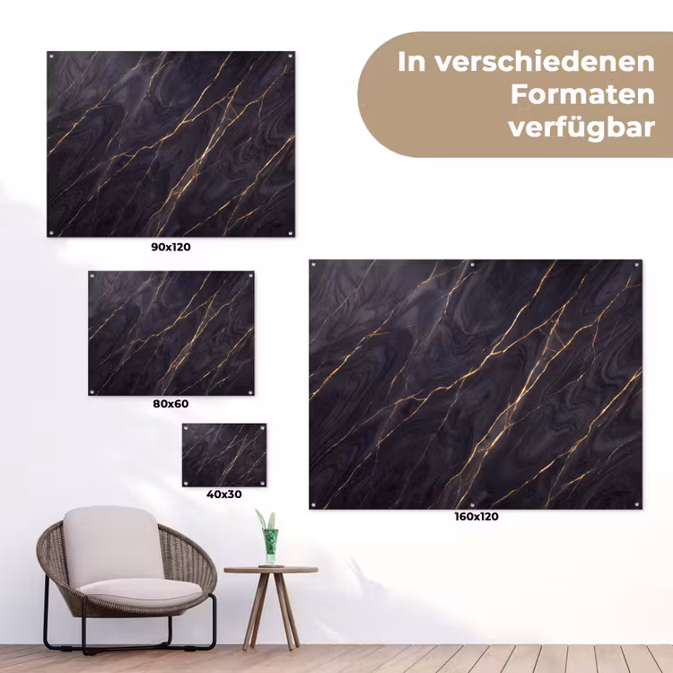 Marmer - Goudaders - Abstract - Modern - Zwart tuinposter los doek klein -Xsfeer9_DE
