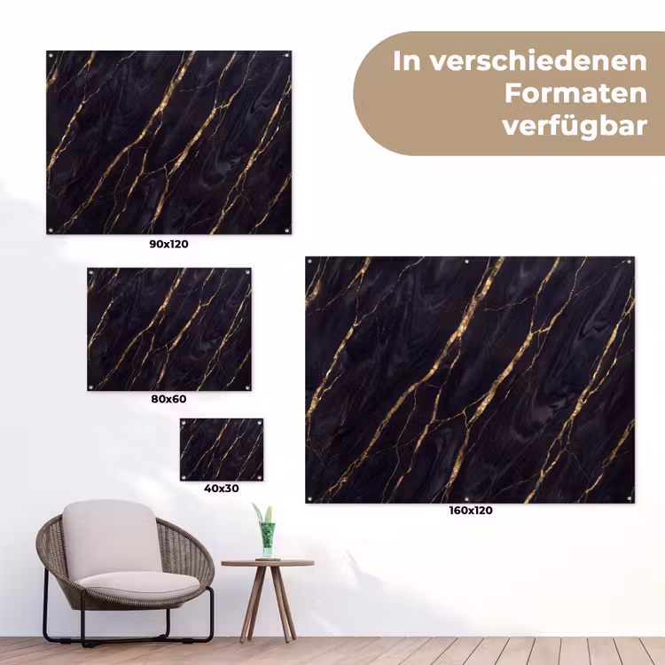 Marmer - Gouden aders - Abstract - Zwart tuinposter los doek klein -Xsfeer9_DE