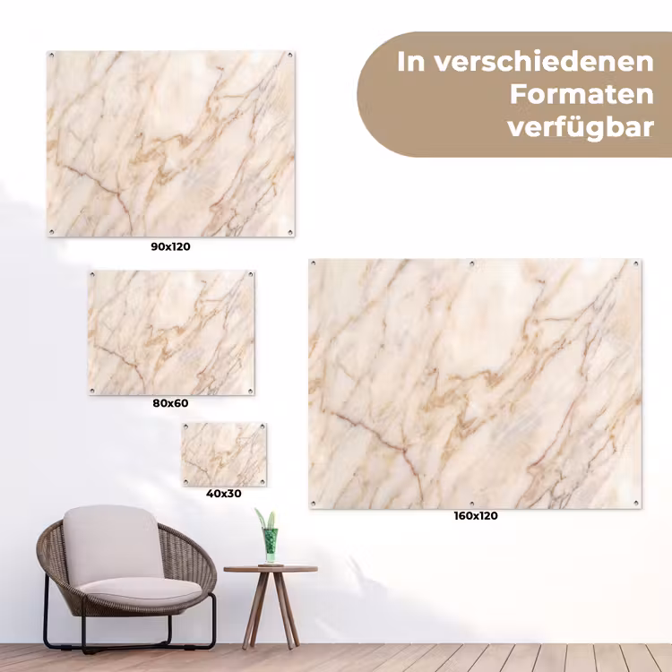 Marmer - Ader - Abstract - Wit - Goud tuinposter los doek klein -Xsfeer9_DE