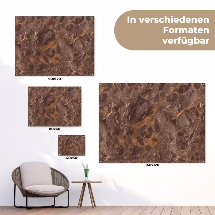 Marmer - Patroon - Natuur - Bruin - Goud tuinposter los doek klein -Xsfeer9_DE