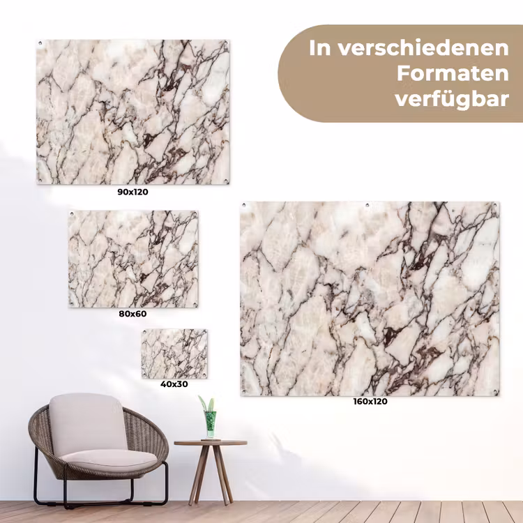 Marmer - Textuur - Abstract - Wit - Bruin tuinposter los doek klein -Xsfeer9_DE