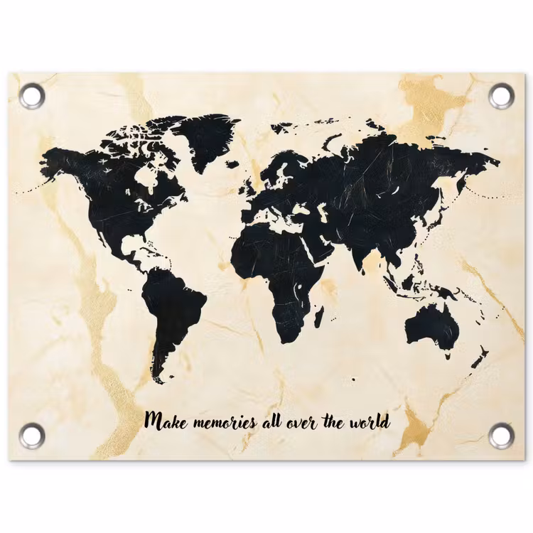 Marmer - Wereldkaart - Goud - Zwart tuinposter los doek klein -3d