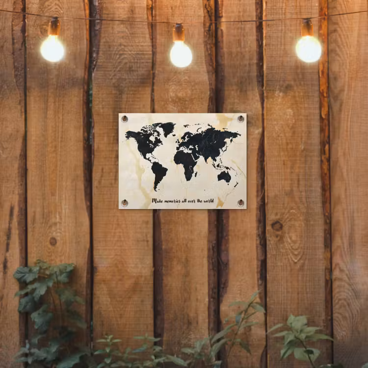 Marmer - Wereldkaart - Goud - Zwart tuinposter los doek klein -sfeer1
