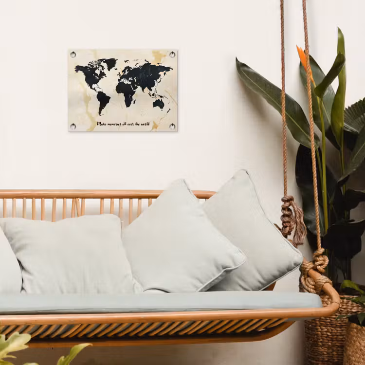Marmer - Wereldkaart - Goud - Zwart tuinposter los doek klein -sfeer7