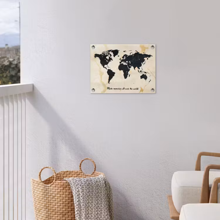 Marmer - Wereldkaart - Goud - Zwart tuinposter los doek klein -sfeer8