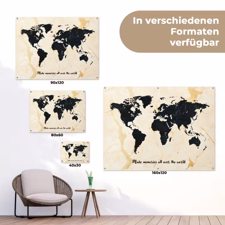 Marmer - Wereldkaart - Goud - Zwart tuinposter los doek klein -Xsfeer9_DE